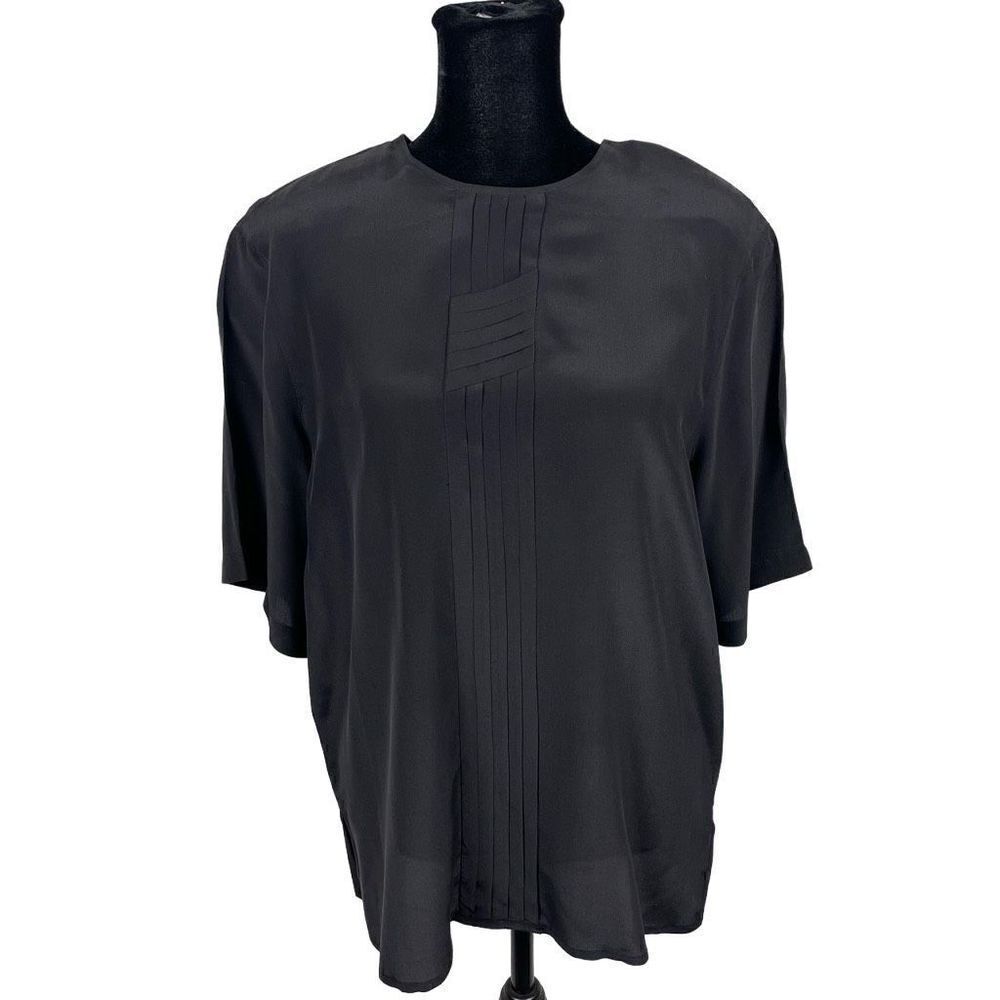 Vintage Fiji Sport Black 100% Silk Pleated Blouse‎ - Women’s M